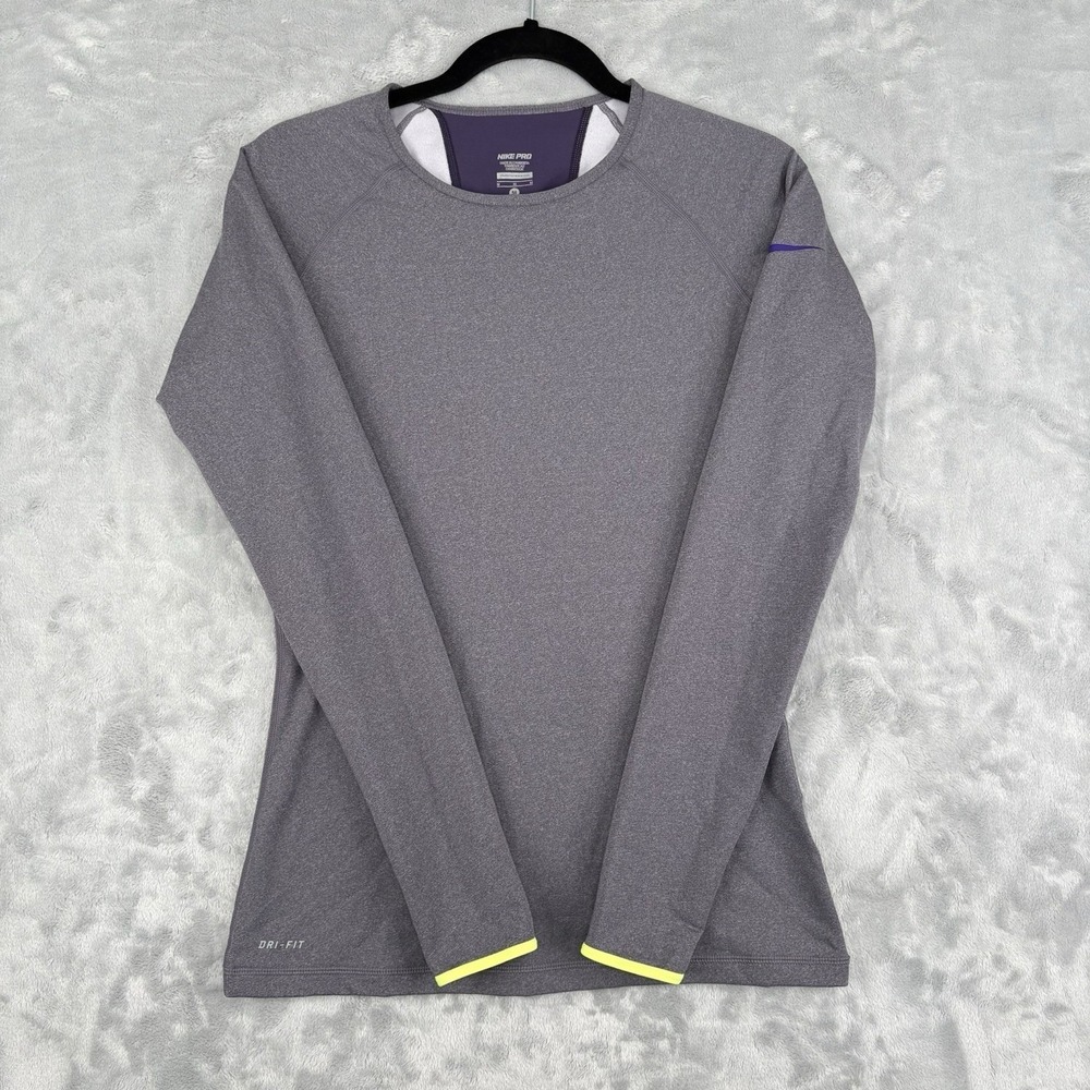 Nike Pro Dri-FIT Long Sleeve Compression Shirt Purple Women's Medium Thumb holes